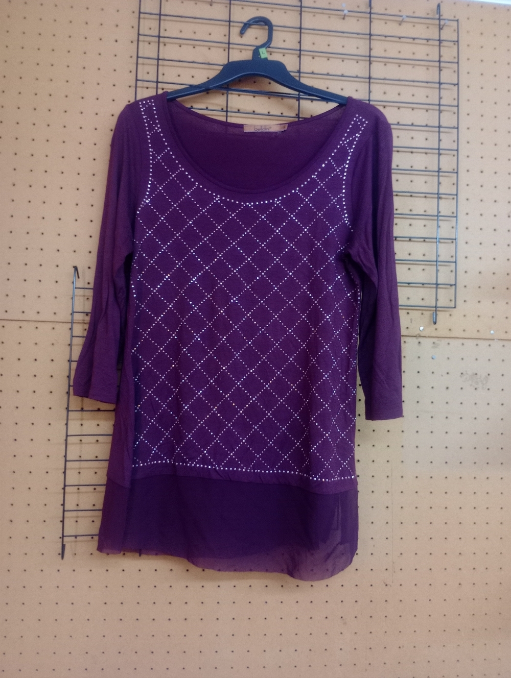 Belldini Maroon Rhinestone Scoop Neck Tunic